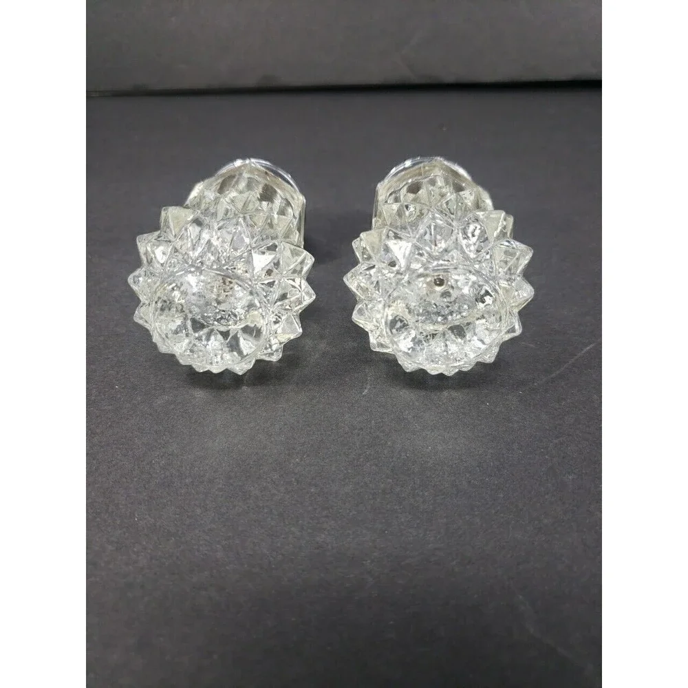 Vintage Salt & Pepper Shakers c1960s Heavy Glass Made in Hong Kong Diamond Cut